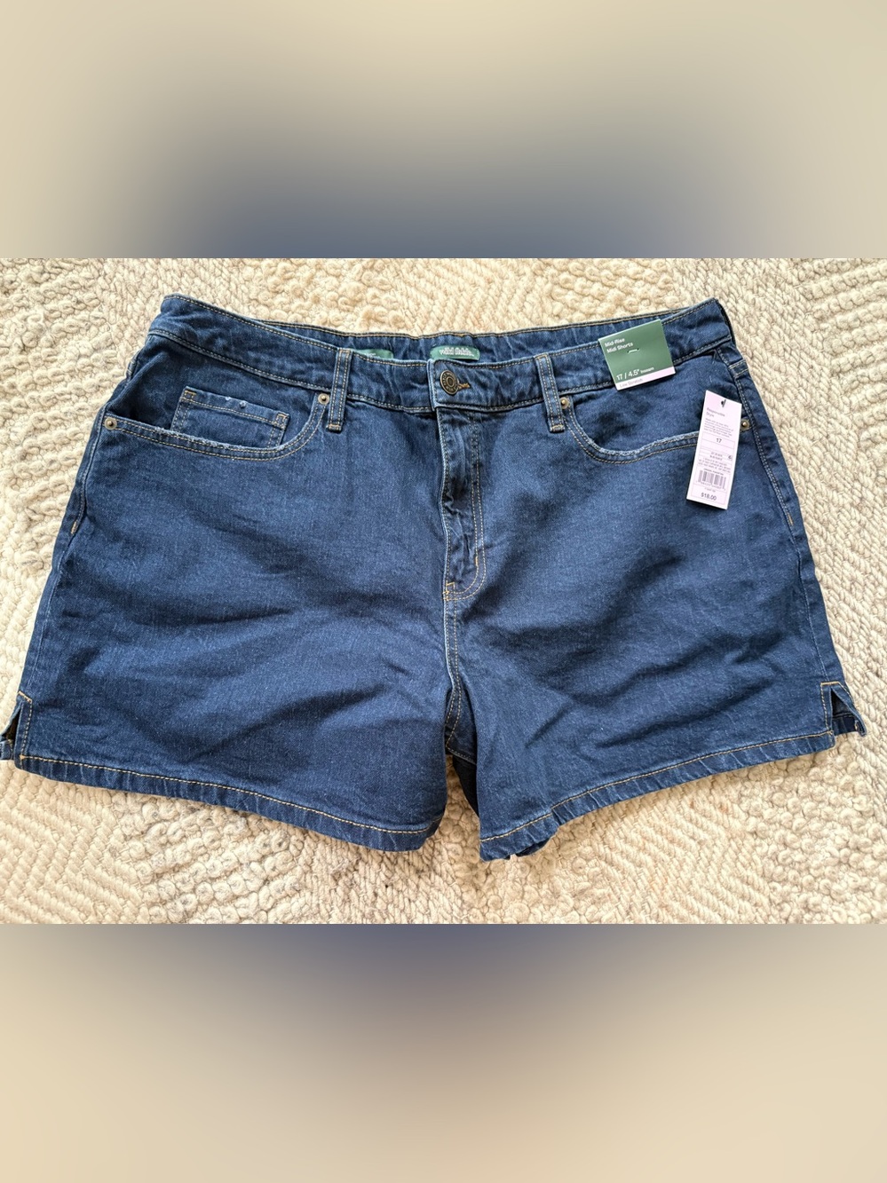wild fable Dark Blue Denim Shorts distressed size 17 4.5” inseam mid rise stretc